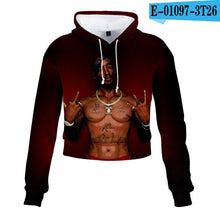 Load image into Gallery viewer, 2pac Tupac Shakur Crop Top Hoodie Harajuku Cropped Sweatshirt Streetwear Hip Hop Long Sleeves Pullover Tops Sudaderas Mujer