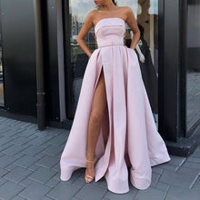 Load image into Gallery viewer, New arrival evening prom party dresses Vestido de Festa gown Robe De Soiree pink satin sexy strapless long gown formal dress