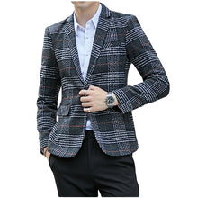 Load image into Gallery viewer, Wool Vintage Mens Blazers Plaid Stylish Casual Wedding One Button Men Suit Jacket Groom Blazer Tweed Hommes Slim Fit Male Coats
