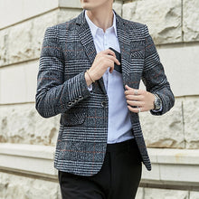 Load image into Gallery viewer, Wool Vintage Mens Blazers Plaid Stylish Casual Wedding One Button Men Suit Jacket Groom Blazer Tweed Hommes Slim Fit Male Coats