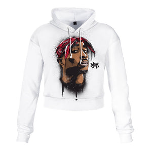 2pac Tupac Shakur Crop Top Hoodie Harajuku Cropped Sweatshirt Streetwear Hip Hop Long Sleeves Pullover Tops Sudaderas Mujer