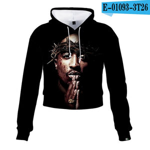 2pac Tupac Shakur Crop Top Hoodie Harajuku Cropped Sweatshirt Streetwear Hip Hop Long Sleeves Pullover Tops Sudaderas Mujer