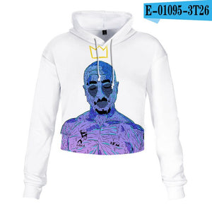 2pac Tupac Shakur Crop Top Hoodie Harajuku Cropped Sweatshirt Streetwear Hip Hop Long Sleeves Pullover Tops Sudaderas Mujer