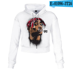 2pac Tupac Shakur Crop Top Hoodie Harajuku Cropped Sweatshirt Streetwear Hip Hop Long Sleeves Pullover Tops Sudaderas Mujer