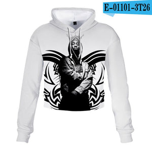2pac Tupac Shakur Crop Top Hoodie Harajuku Cropped Sweatshirt Streetwear Hip Hop Long Sleeves Pullover Tops Sudaderas Mujer