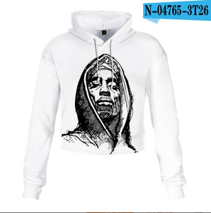 2pac Tupac Shakur Crop Top Hoodie Harajuku Cropped Sweatshirt Streetwear Hip Hop Long Sleeves Pullover Tops Sudaderas Mujer