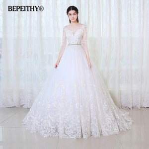 BEPEITHY Ball Gown Princess Wedding Dress Full Sleeves With Belt Vestido De Novia 2020 Lace Vintage Bridal Dresses Casamento