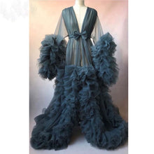 Load image into Gallery viewer, Fashion Ruffles Tulle Kimono Women Dress Robe Extra Puffy Prom Party Dresses Puffy Sleeves African Cape Cloak Pregnant Gowns
