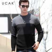 Load image into Gallery viewer, UCAK Brand Sweater Men Autumn Winter Pure Merino Wool Casual Streetwear Pull Homme Fashion Trend O-Neck Striped Sweaters U3141

