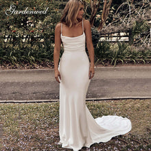 Load image into Gallery viewer, Feminine Silk Satin Mermaid Wedding Dresses 2020 Sexy Criss Cross Back Spaghetti Straps Trumpet Bridal Gowns
