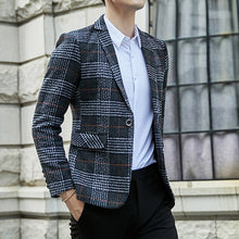 Load image into Gallery viewer, Wool Vintage Mens Blazers Plaid Stylish Casual Wedding One Button Men Suit Jacket Groom Blazer Tweed Hommes Slim Fit Male Coats
