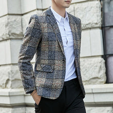 Load image into Gallery viewer, Wool Vintage Mens Blazers Plaid Stylish Casual Wedding One Button Men Suit Jacket Groom Blazer Tweed Hommes Slim Fit Male Coats
