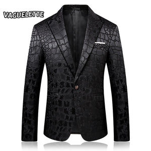 Stylish Crocodile Pattern Blazer Men Black Slim Fit Costume DJ Homme Embroidered Party Dress Mens Fashion Blazer JacKets M-4XL