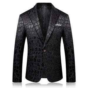 Stylish Crocodile Pattern Blazer Men Black Slim Fit Costume DJ Homme Embroidered Party Dress Mens Fashion Blazer JacKets M-4XL
