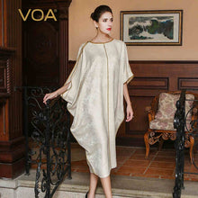 Load image into Gallery viewer, VOA Plus Size Loose Silk Muslim Robe Hijab Dress Beige Bat Half Sleeve Casual Women Irregular Long Dresses Abaya Islam ALJ01601
