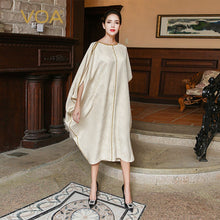 Load image into Gallery viewer, VOA Plus Size Loose Silk Muslim Robe Hijab Dress Beige Bat Half Sleeve Casual Women Irregular Long Dresses Abaya Islam ALJ01601
