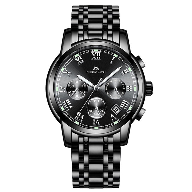 MEGALITH Luxury Luminous Watches Men Waterproof Stainless Steel Analogue Wrist Watch Chronograph Date Quartz Watch Montre Homme